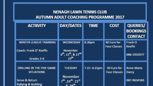 Autumn Adult Coaching Programme 2017