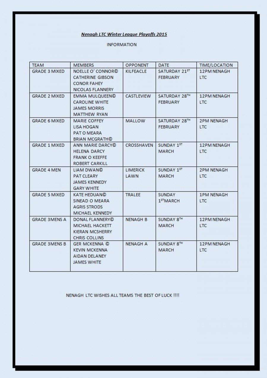 Winter League Update