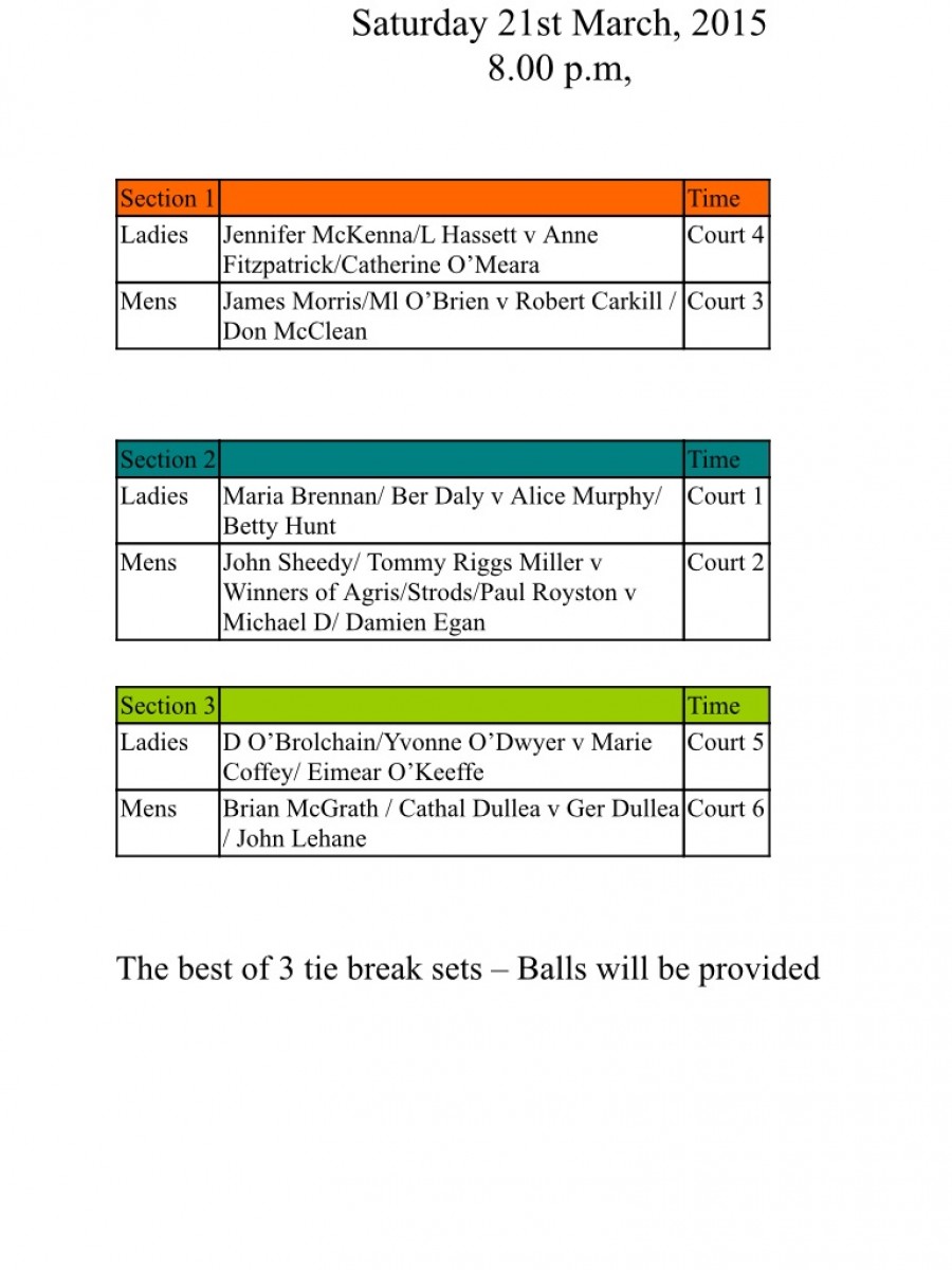 Cleary’s Spring Doubles Finals 8pm