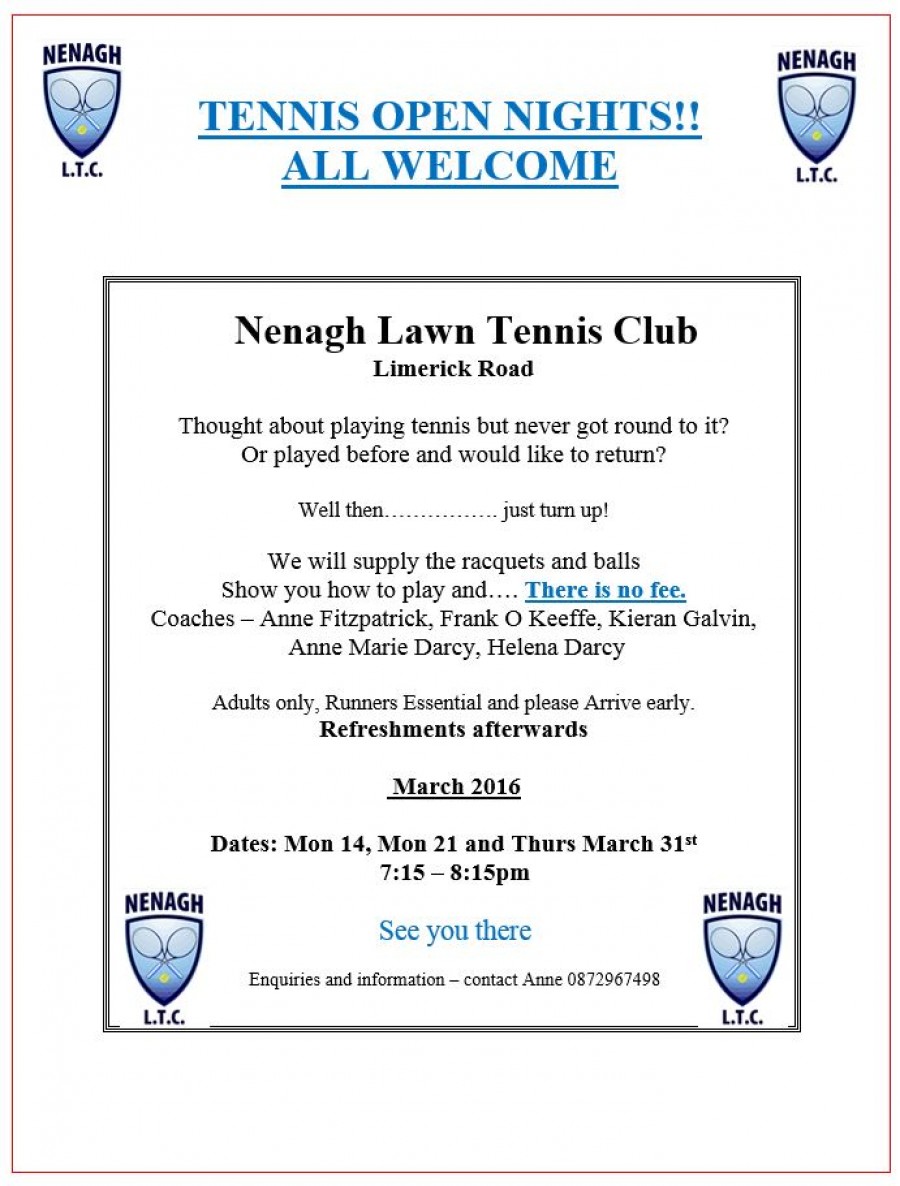 Adult Open Nights – Nenagh LTC