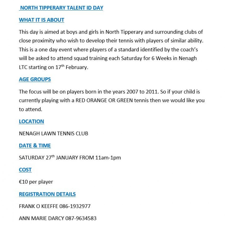North Tipperary Talent ID Day
