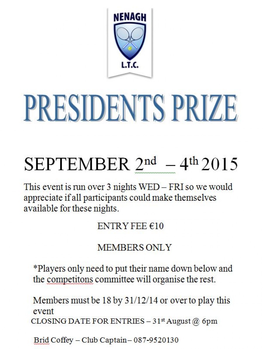 Presidents Price – 2nd – 4th September
