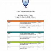 Cleary’s Spring Doubles Finals 2019 Schedule of Play