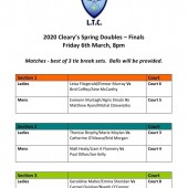 Cleary’s Spring Doubles Finals 2020 Schedule of Play