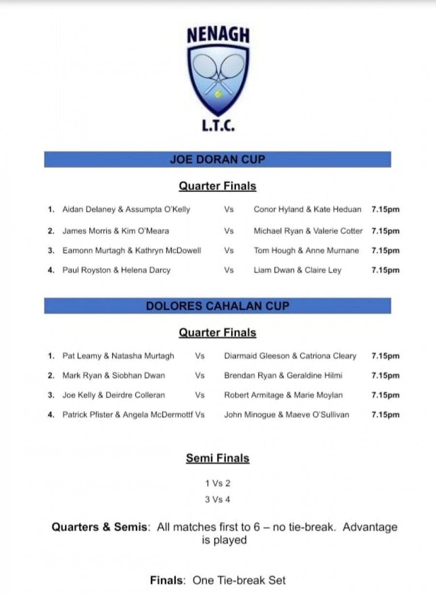 Dolores Cahalan & Joe Doran Cups 2019 – Finals Night Schedule
