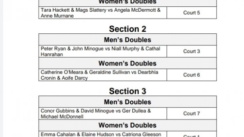 Cleary’s Spring Doubles Finals 2022 Schedule of Play